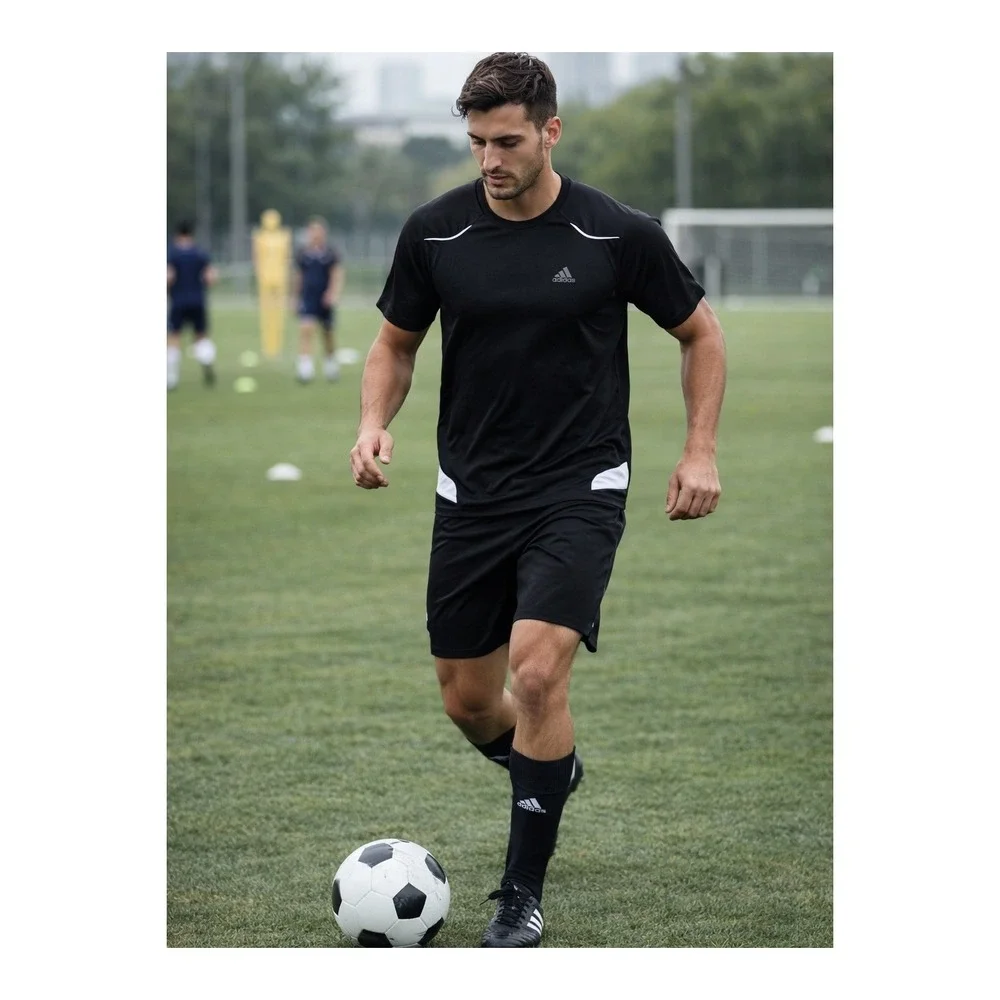 Adidas Anda Athletic Soccer Shirt Mens Medium Black Short Sleeve Training Good